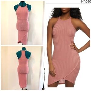 Ribbed knit tank dress sleeveless bodycon form fitted racerback tulip hem small